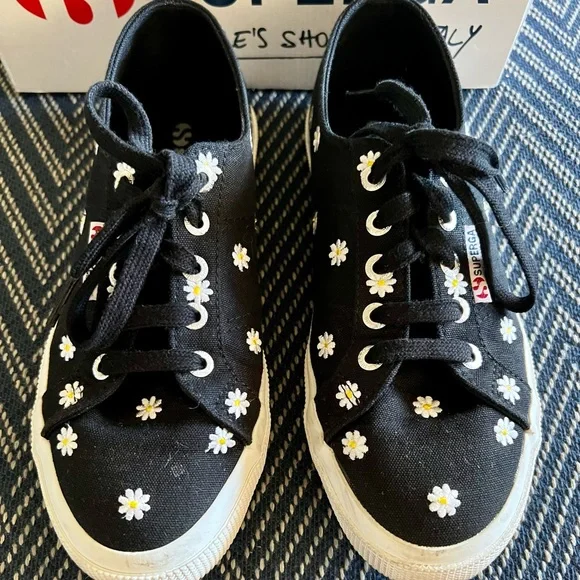 Superga Black Floral Tennis Shoes - Picture 4 of 6